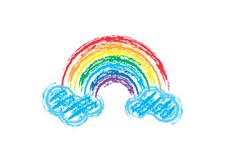 Rainbow with cloud Crayon hand drawn scribbles