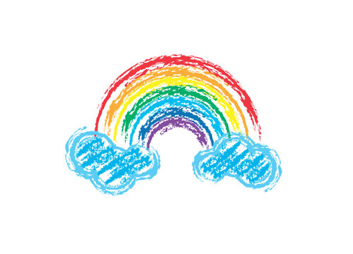Rainbow with cloud Crayon hand drawn scribbles