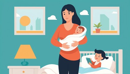 Happy Motherhood Concept in Vector Art