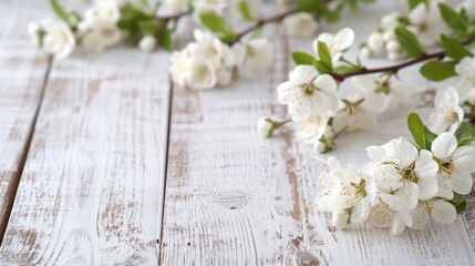 Fototapeta na wymiar cherry blossom on a white wooden background, copy space for text