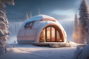 Cozy igloo camping house in winter forest - obrazy, fototapety, plakaty