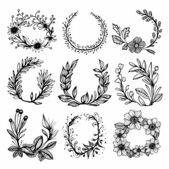 set of doodle frame line art