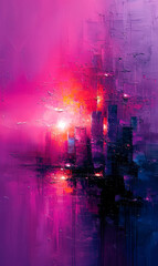 Fototapeta premium Nighttime Cityscape with Grunge Texture, Illuminated Lights, and Nature Elements. Abstract background.