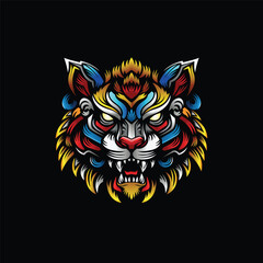 colorful tiger head roaring vector illustration
