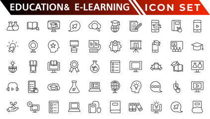 Fototapeta na wymiar Education and E-Learning web icons in line style. School, university, textbook, learning. Vector illustration