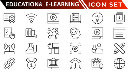 Education and E-Learning web icons in line style. School, university, textbook, learning. Vector illustration