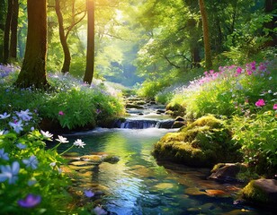 Obraz premium Serene Nature, A Tranquil Forest Scene.