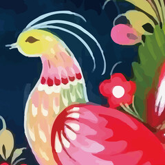 Watercolors and various flowers, chrysanthemums, cacti, and birds are beautiful