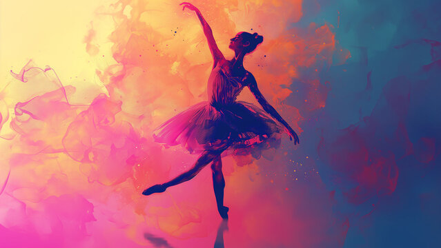 Grace in Motion: Neon Watercolor Ballet