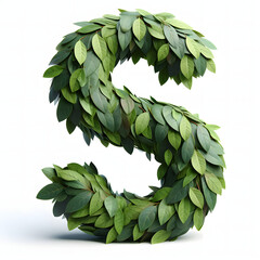 The letter S is made out of leaves, leaves Alphabet, on a White background, isolated on white,...