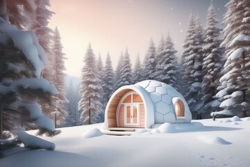 Cozy igloo house in beautiful winter forest - obrazy, fototapety, plakaty