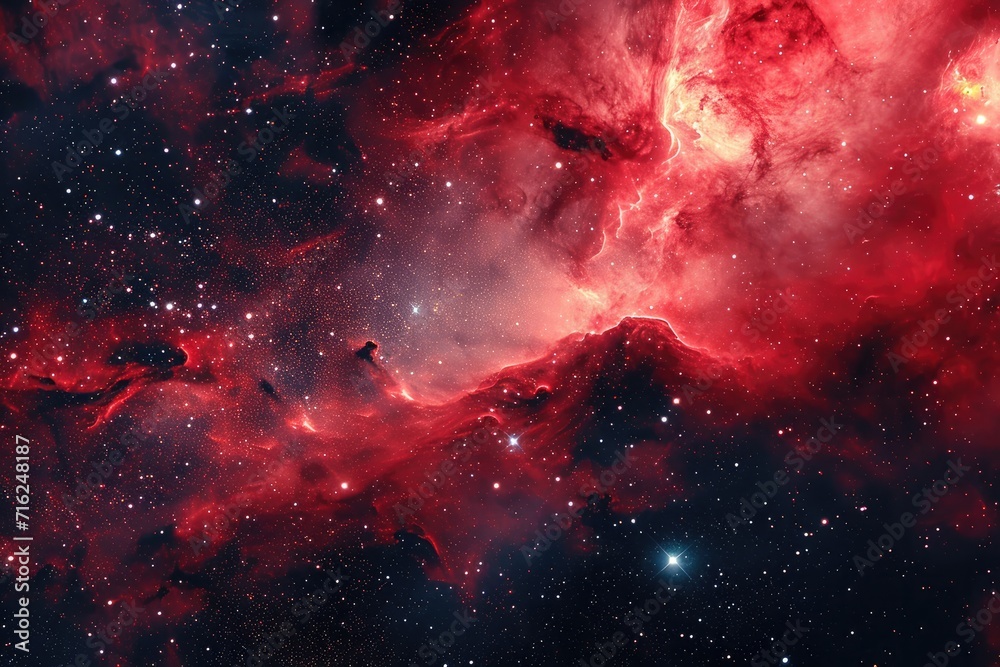 Wall mural red nebula and galaxies in space. abstract cosmos background
