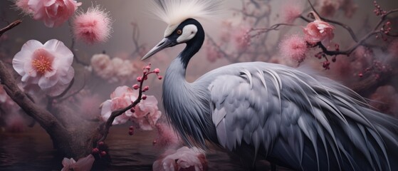 A bird with a long feather on its head. Generative AI.