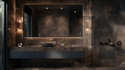 Organic Opulence: A Terracotta and Porcelain Bathroom with a Golden Glow