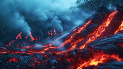 Fiery Serenade: An Ultra-Realistic Lava Landscape - obrazy, fototapety, plakaty