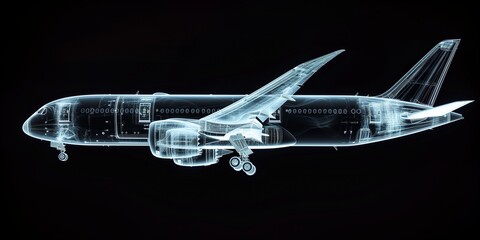 Fototapeta na wymiar a transparent passenger Airplane Under X-ray
