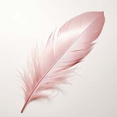 A pink feather on a white background. Generative AI.