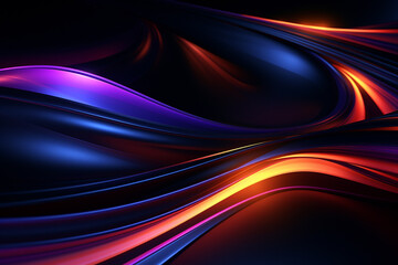 Dark abstract neon wave background created with Generative AI