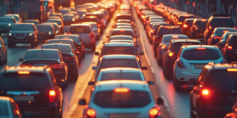 Obraz premium Traffic jam on a busy city highway