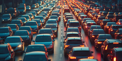 Traffic jam on a busy city highway - obrazy, fototapety, plakaty