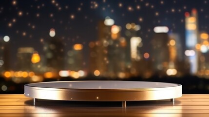 blurred lights of the night city podium for a new product against the background