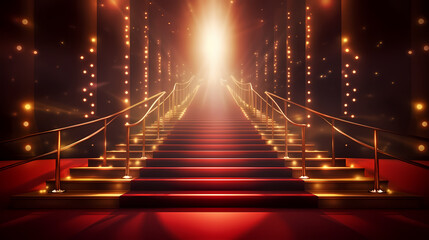 Luxurious and elegant red carpet staircase, holiday awards ceremony event