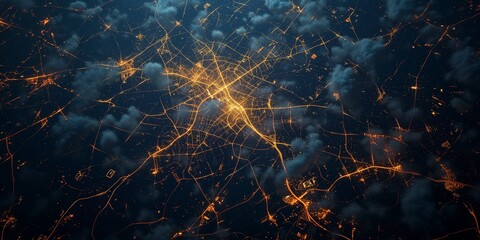 night city lights from space - obrazy, fototapety, plakaty