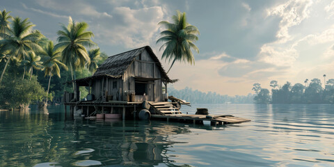 the small house on the water, generative AI
