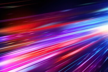 Modern abstract high speed light effect. Technology futuristic dynamic motion. Glow of bright lines of transport vehicle drive on road highway.