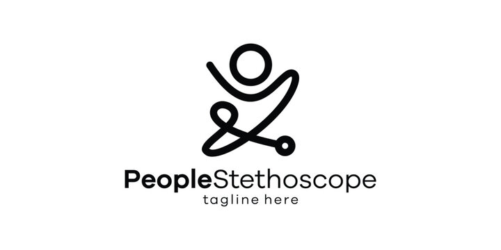 logo design combining the shape of a person with a stethoscope, health logo design.
