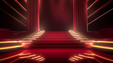 Red carpet staircase with smoke and spotlights, holiday awards ceremony event
