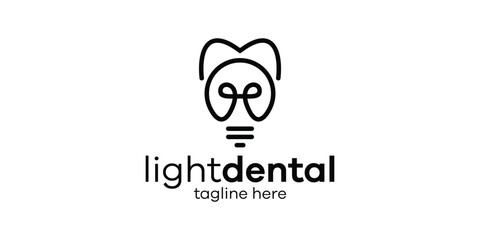 Fototapeta premium logo design combining the shape of a lamp with teeth, minimalist line logo design.