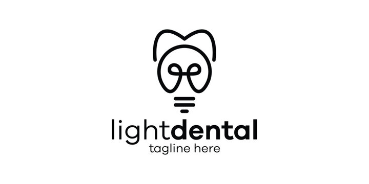 logo design combining the shape of a lamp with teeth, minimalist line logo design.
