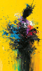 Abstract colorful background with oil paint splashes and blots on canvas.
