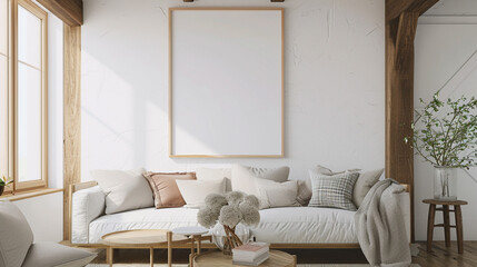 Mockup frame in farmhouse living room interior . Ai Generative