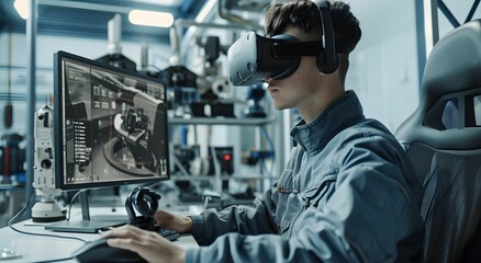 Precision Engineering - Man in Virtual Reality Controlling a Virtual Mouse or Robotics