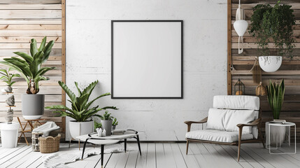 Mockup frame in interior background, room in light pastel colors . Ai Generative