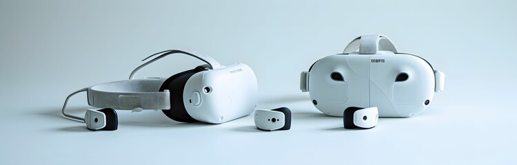 Two Monochromatic White Figures - AVR Headset and Accessories on Different Backgrounds