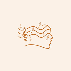 Minimalistic silhouette of woman face. Black and white. White background. One line drawing.