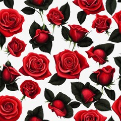 A Red Rose with leaf on a white background