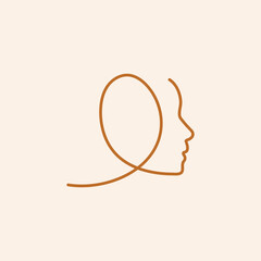 Minimalistic silhouette of woman face. Black and white. White background. One line drawing.