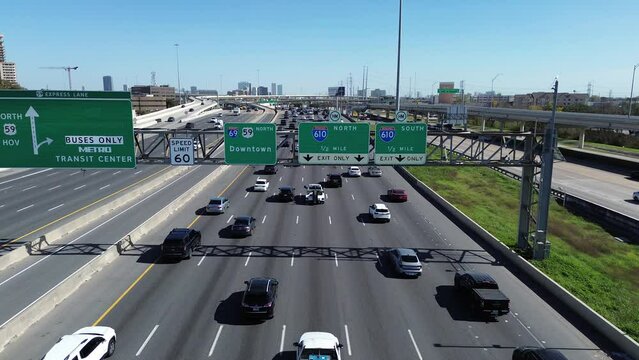 Traffic on a busy Houston, Texas highway 