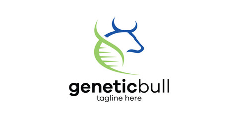 logo design combining the shape of a bull with a genetic symbol. - obrazy, fototapety, plakaty