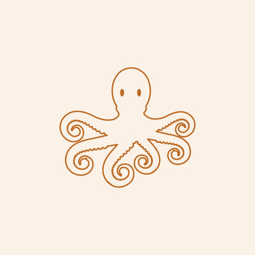 Octopus logo. Isolated octopus on white background Cute cartoon octopus with seaweed for coloring book.