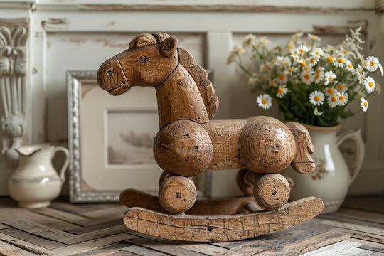 Newborn photography digital background of a rocking horse with flowers