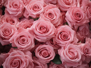 Fototapeta premium Close up of blooming pink roses flowers and petals Generative AI