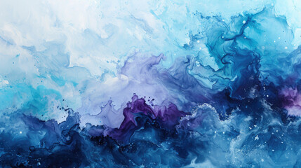 Abstract watercolor background combines cool blue, purple and silver colors - obrazy, fototapety, plakaty