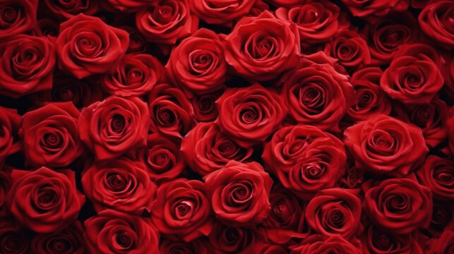 Natural red roses background, flowers wall.