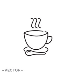 cup coffee or tea icon, hot drink, thin line symbol isolated on white background, editable stroke eps 10 vector illustration