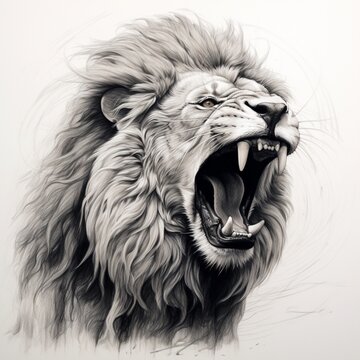 Pencil sketch lion animal roaring image Generative AI